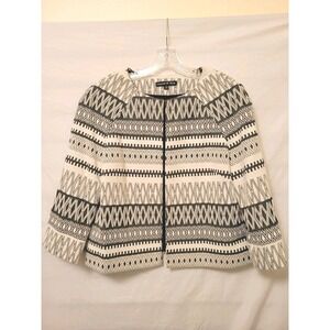 Preston & York Jacket Sz 12 Crop Gray Off-White Geometric 3/4 Sleeve Zip Lined